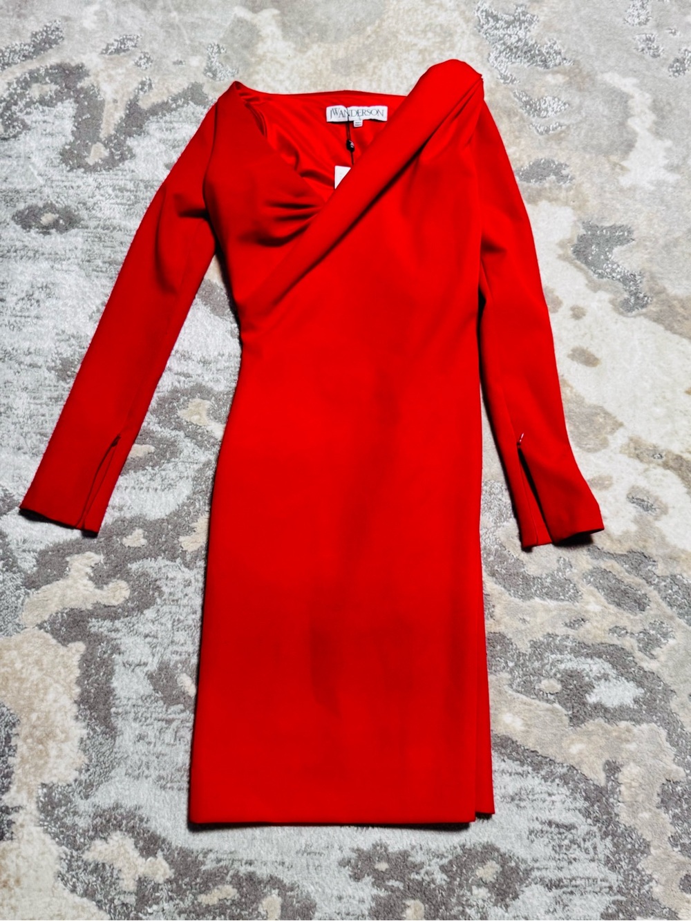 JW ANDERSON Red Long-Sleeve Draped Sheath Dress